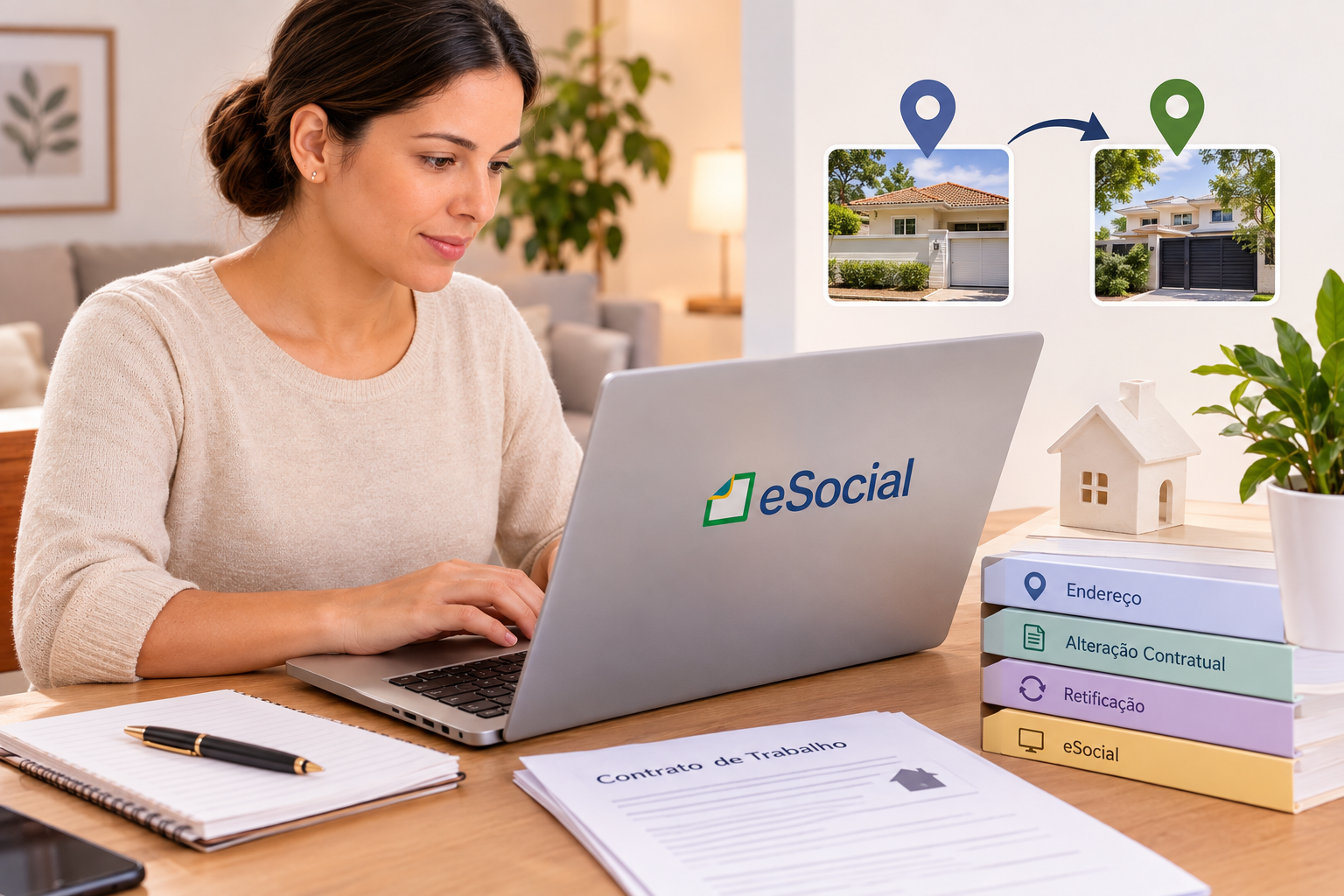 Empregadora atualiza o endereço do local de trabalho da empregada doméstica no eSocial.