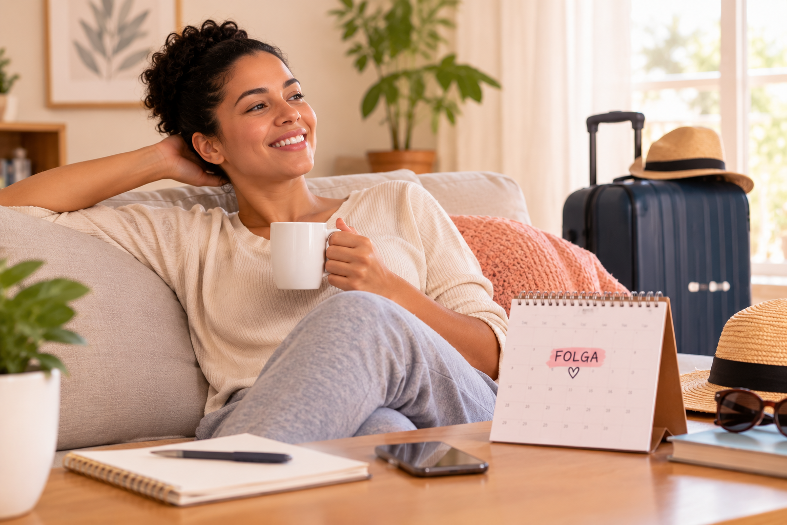 Empregada doméstica aproveita um dia de folga em casa, descansando durante um feriado prolongado.