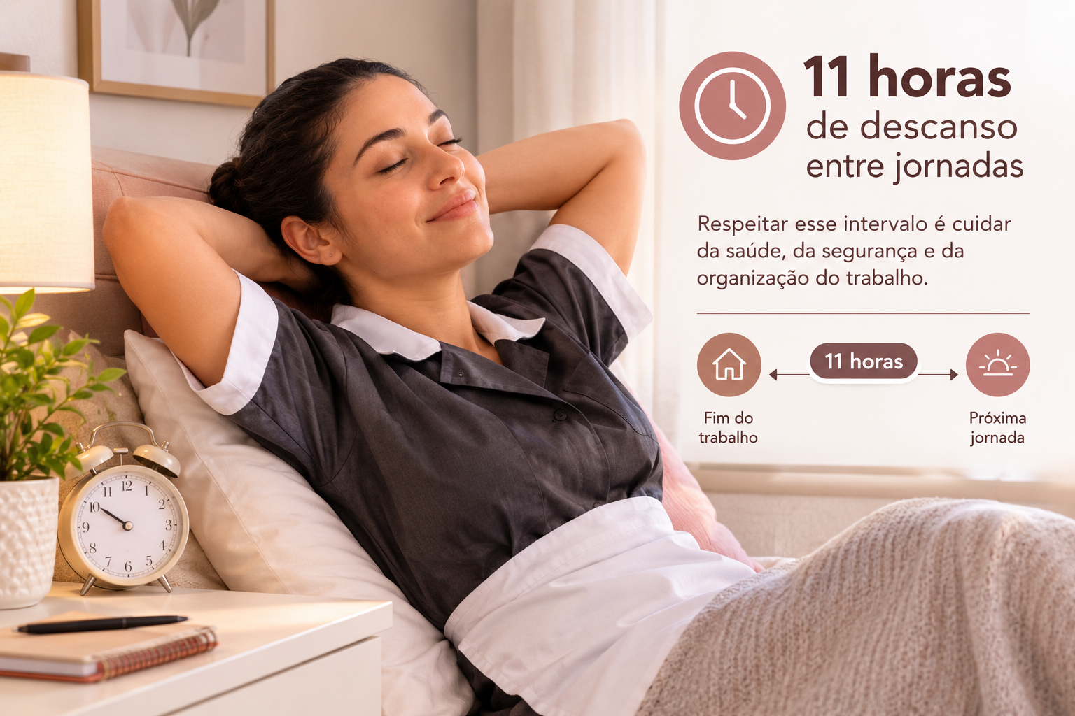 Empregada doméstica descansa em casa, destacando a importância das 11 horas de descanso entre jornadas de trabalho.